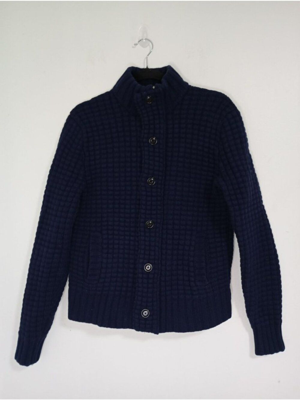 Bonobos 100% Lambswool Button-Up Cardigan Sweater Mens Navy Pockets Size M